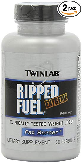 Twinlab Ripped Fuel Extreme Fat Burner, Ephedra Free, 60 Capsules (Pack of 2)