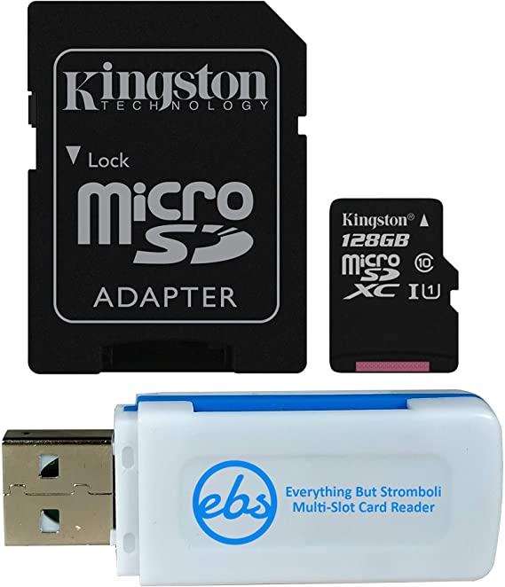 Kingston 128GB SDXC Micro Canvas Select Memory Card and Adapter Works with Samsung Galaxy A50, A40, A30 Cell Phone (SDCS/128GB) Bundle with 1 Everything But Stromboli MicroSD and SD Card Reader