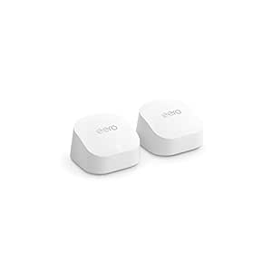 Certified Refurbished Amazon eero 6  mesh Wi-Fi system | Fast and reliable gigabit speeds | connect 75  devices | Coverage up to 3,000 sq. ft. | 2-pack, 2022 release