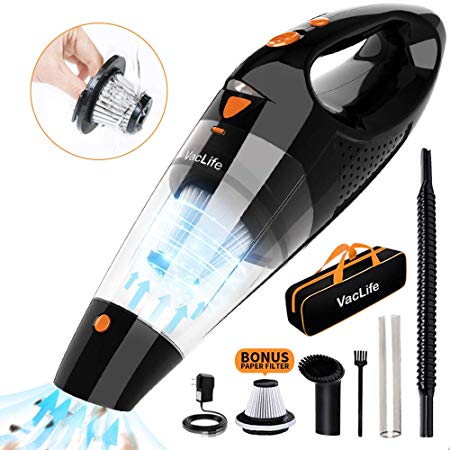 Vaclife Handheld Vacuum, Hand Vacuum Cordless with High Power, Mini Vacuum Cleaner Handheld Powered by Li-ion Battery Rechargeable Quick Charge Tech, for Home and Car Cleaning, Black & Orange