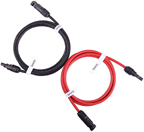 iGreely 1 Pair 6 Feet Black   6 Feet Red 10AWG(6mm²) Solar Panel Extension Cable Wire with Female and Male Connectors