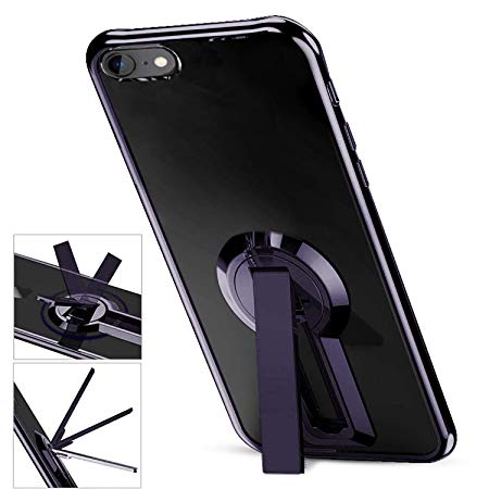 Newseego Compatible iPhone 7 Case/iPhone 8 Case with Kickstand, 360 Degree Rotatable Stand Slim-Fit Soft TPU Crystal Protective Clear Phone Case Cover for Apple iPhone 7/8-Dark Purple