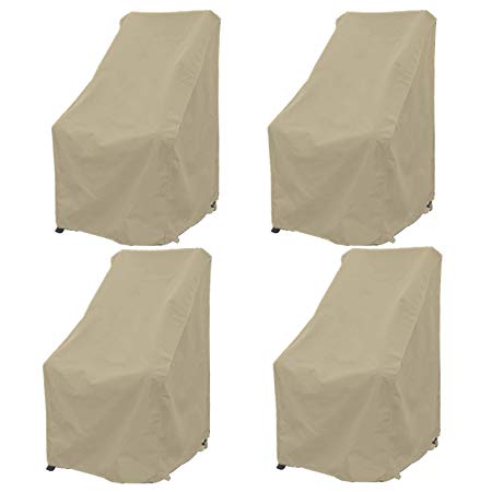 Premium Tight Weave Patio Hi Back Chair Covers set of 4 with Adjustable Peel and Secure Fastener Strips Covers Furniture up to 42" H in Taupe