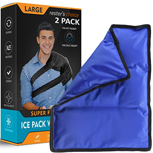 Gel Cold & Hot Pack (2 - Pack) with Wrap – 11x14 in. Reusable Warm or Ice Packs for Injuries, Hip, Shoulder, Knee, Back Pain – Hot & Cold Compress for Swelling, Bruises, Surgery.
