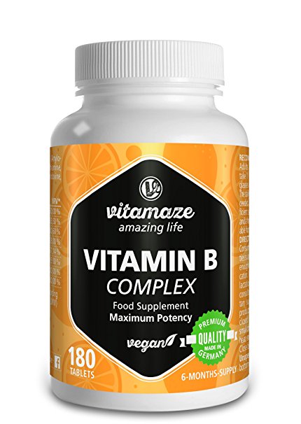 Vitamin B-Complex high strength B1, B2, B3, B5, B6, B7, B9, B12 vegan 6 month supply, Premium Quality Product without magnesium stearate, 1 pack (1 x 36 g)
