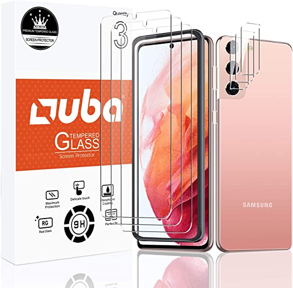 [3 3 Pack] OUBA Screen protector   Camera Lens Protector for Samsung Galaxy S21 Tempered Glass Screen Protector with Easy Installation Frame [9H Hardress]