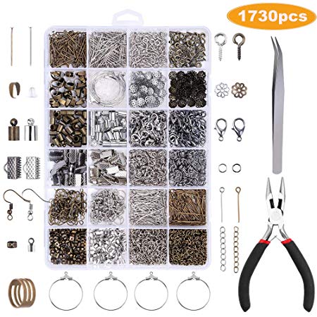 YBLNTEK 1730 Pcs Jewelry Making Supplies Kit Jewelry Findings Necklace Repair Kit with Jewelry Pliers for Jewelry Making Repair DIY Craft Supplies