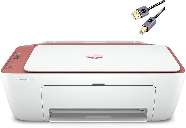 HP DeskJet 2742 Series All-in-One Color Inkjet Printer I Print Copy Scan I Wireless USB Connectivity I Mobile Printing I Up to 4800 x 1200 DPI Print Up to 7 ISO PPM I Cinnamon   Printer Cable