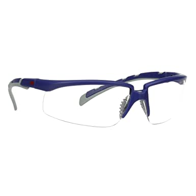 3M Safety Glasses, Solus 2000 Series, ANSI Z87, Scotchgard Anti-Fog Anti-Scratch, Clear Lens, Blue/Grey Frame, Adjustable Ratchet Temples