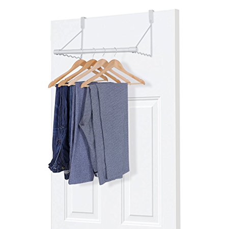 Over the Door Closet Rod, MaidMAX Over Door Valet Hanger Clothing Rod Clothes Drying Rack with Hanging Bar for Bedroom Bathroom Closet, White