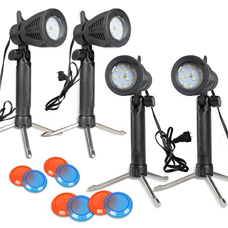 Slow Dolphin 4 Sets Continuous 12 LED Portable Light Lamp Lighting Kit for Table Top Photography Photo Studio with Color Filters(8 Pack)