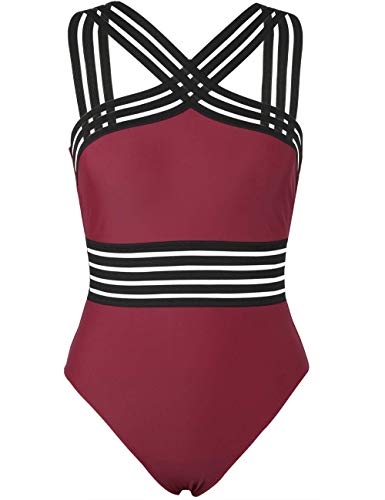 Hilor Women's One Piece Swimwear Front Crossover Swimsuits Hollow Bathing Suits Monokinis