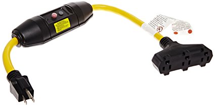 Tower Manufacturing 30396501-08 Heavy Duty Commercial Grade 20 AMP Manual-Reset Inline GFCI Cord Set with Triple Tap Connector, NEMA 5-15, 2' Cord, Yellow and Black