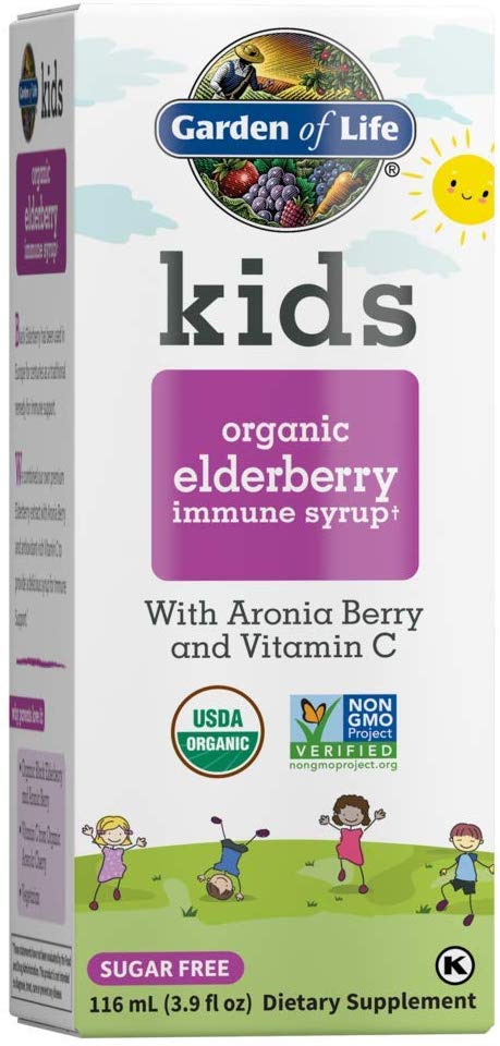 Garden of Life Kids Organic Elderberry Immune Syrup with Vitamin c for Immune Support - Sugar Free Sambucas Elderberry Syrup for Kids Plus Aronia Berry & Acerola Cherry, 116 Ml (3.9 Fl Oz) Liquid