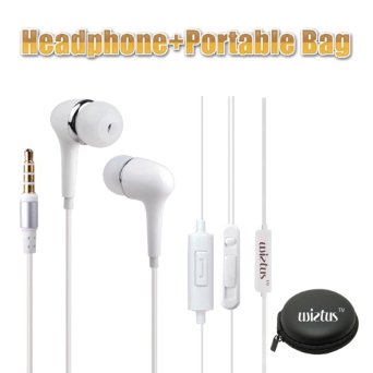 Wietus 760 35mm Stereo In-Ear Noise-Isolating Headphones with Mic Portable Mini Round Hard Storage Case Bag for iPhones iPods and iPads Android Devices - White