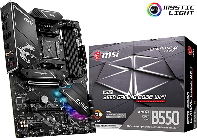 MSI MPG B550 Gaming Edge WiFi Gaming Motherboard (AMD AM4, DDR4, PCIe 4.0, SATA 6Gb/s, M.2, USB 3.2 Gen 2, AX Wi-Fi 6, HDMI/DP, ATX)