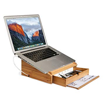 G.U.S. Eco-Friendly Bamboo Laptop Stand and Organizer with Dry Erase Board & Storage Drawer