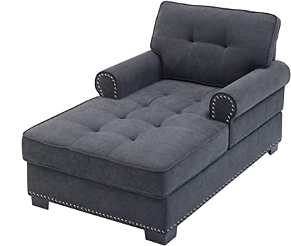 Chaise Lounge Upholstered Lounge Chair Tufted Leisure Chaise Bed with Armrests 59" Comfy Single Sofa Chairs for Bedroom Living Room (Dark Gray)
