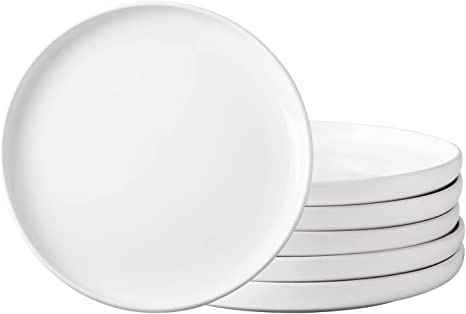 AmorArc Ceramic Dinner Plates Set of 6,10.5 inch Large Stoneware plates for Kitchen,Dinnerware Dishes set- Microwave,Dishwasher Safe,Scratch Resistant-White