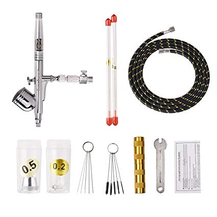 Gocheer High Precision Dual Action Gravity Feed Airbrush Kit with 0.2 0.3 0.5mm Nozzles for Art Painting Cake Decoration Tatto Manicure Spray Model Nail Make up Air Brush Cleaning Repair Tool Kit…