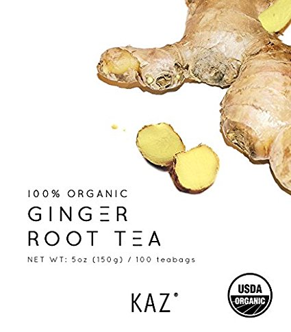 KAZ 100% Certified Organic Ginger Root Tea, 100 teabags VALUE PACK