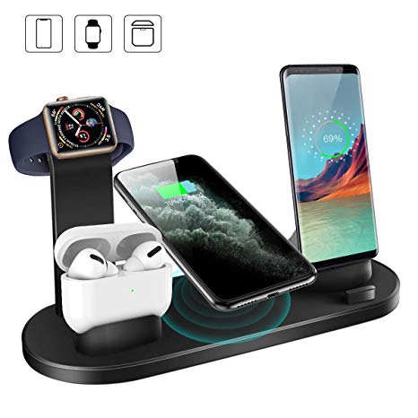 Wireless Charger, 4 in 1 Qi-Certified 10W Fast Wireless Charging Stand for Airpods Apple Watch, Wireless Charging Station for iPhone 11/11 Pro/11Pro Max/XS Max/XR Galaxy Note 10 /S10  Huawei P30 Pro