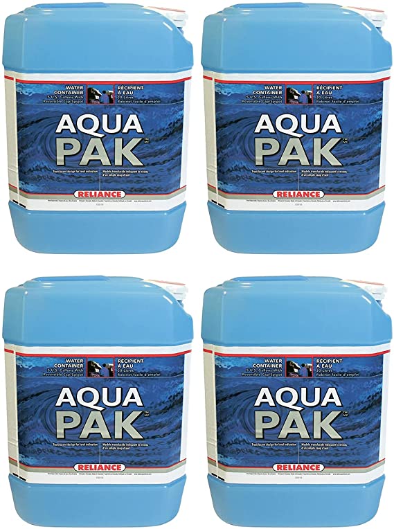 Reliance Products 8910-03 Aqua-Pak 5 Gallon 20 Liter BPA-Free Plastic Drinking Water Container Storage Jug with Attaching Spout, Blue (4Pack)