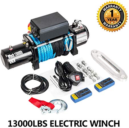 Electric Winch 12V 13000 lbs Recovery Winch Trailer Truck SUV ATV Synthetic Rope With Wireless Remote Control Kit