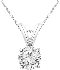 1-8 Carat 14k White Gold 4 Prong Set Round-cut Lab Grown Diamond Solitaire Stud Pendant Necklace (E-F, VS-SI) Jewelry for Women