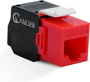 NewYork Cables Cat6 RJ45 Vertical Keystone Jack - 180 Degree UTP Toolless Ethernet Adapter, Compatible with Cat6 unloaded Blank Patch Panel (Pack of 10, Half Red & Black)