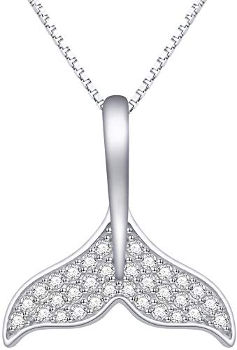 ATHENAA S925 Sterling Silver Jewelry Dolphin Mermaid Tail Pendant Necklace, Box Chain,18 inches