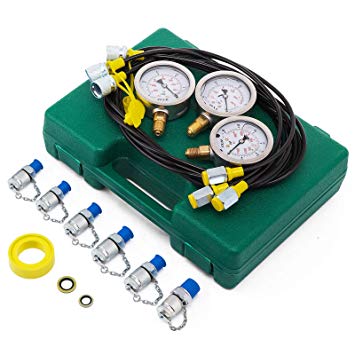 VEVOR Hydraulic Pressure Gauge Kit Excavator Parts Hydraulic Tester Coupling Hydraulic Pressure Test Kit for Excavator Construction Machinery (Hydraulic Pressure Test Kit) (25/40/60Mpa/6Couplings)