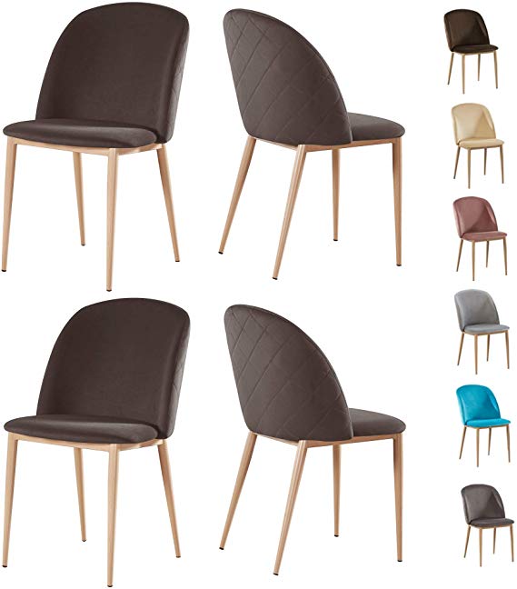 Set of 4 Velvet Dining Chairs with Wood Effect Metal Legs Living Room Chair Bradley (Grey)