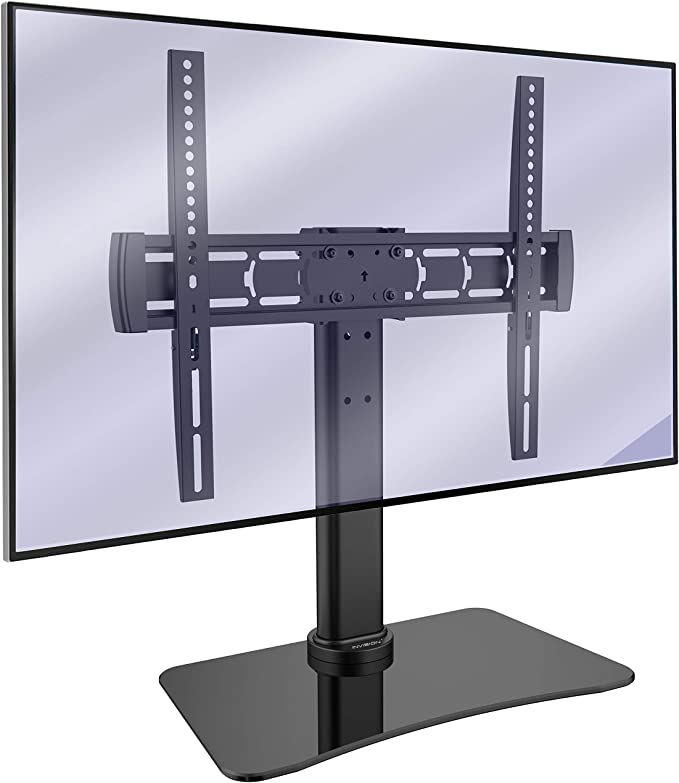 Invision TV Stand Tilt and Swivel Table Top Pedestal Bracket For 32-55¡± LED LCD Screens with Free Motion Technology - Tempered Glass Base with Anti Slip Feet - Max VESA 400x400mm [RS400 ScreenStation]