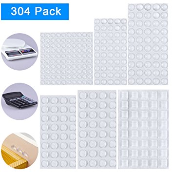 AUSTOR 304 Pieces Clear Rubber Feet Adhesive Bumper Pads Self Stick Furniture Bumpers Buffer Pads, 6 Sizes