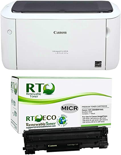 Renewable Toner imageClass LBP6030W MICR Check Printer Bundle with 1 Canon 125 CRG-125 Modified OEM MICR Toner Cartridge (Starter 500 Yield)