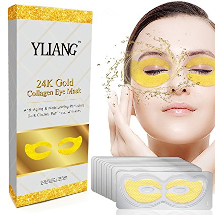24k Gold Eye Mask-Collagen Eye Mask-Gold Eye Pads- Natural Under Eye Patches with Reduce Puffiness Dark Circles and Wrinkle Care Properties, Safe and Sterile Gel Packs (10 Pairs)