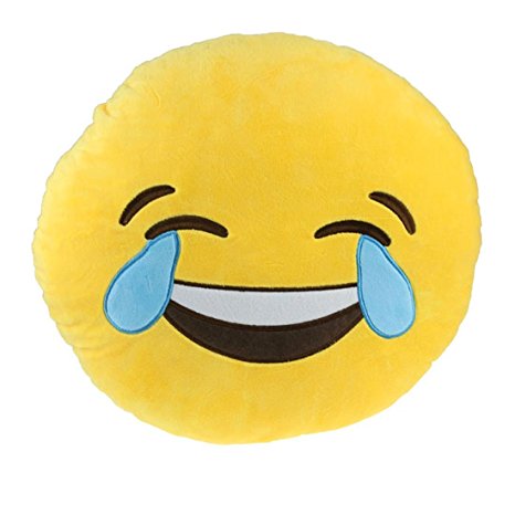 Catchvogue Soft Emoji Yellow Round Cushion Pillow Stuffed Plush Toy Doll 32cm (Laugh to Tear)