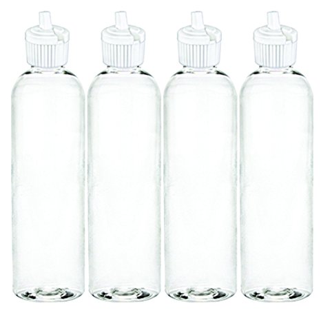 MoYo Natural Labs 4 oz Squirt Bottles, Squeezable Empty Travel Containers, BPA Free PET Plastic for Essential Oils and Liquids, Toiletry/Cosmetic Bottles (Neck 20-410) (Pack of 4, Clear)