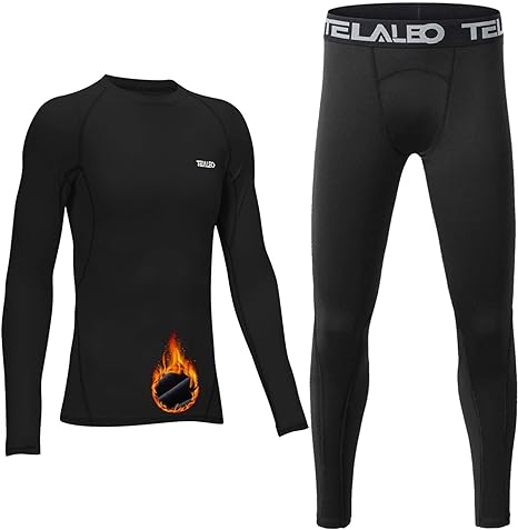 TELALEO Youth Boys' Girls'Thermal Underwear Set Fleece Lined Long Johns Set Kids Base Layer Ultra Soft