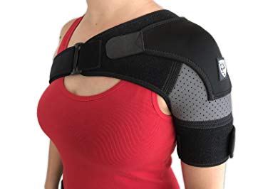 Shoulder Brace Support by Strong AID. for Rotator Cuff Pain AC Joint Dislocated Frozen Tear Injury Adjustable Compression Stability Sleeve (Gray, S-M)