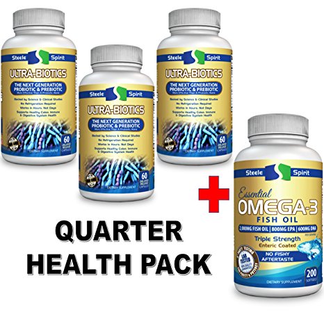 Probiotics & Prebiotics Probiotic Supplement - Powerful 2-in-1 Formula   OMEGA 3 FISH OIL - Get 2 Of The Most Widely Taken Supplements In Our 3 Month Quarter HEALTH PACK - By Steele Spirit