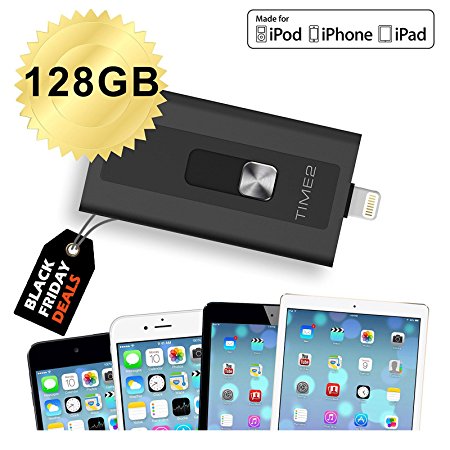 [Apple Certified] iOS10 Compatible 128GB USB 3.0 Flash Pen Drive Portable External Memory Stick Storage Device Lightning / OTG Connector for Apple iOS iPhone / iPad / Computer / Mac / PC