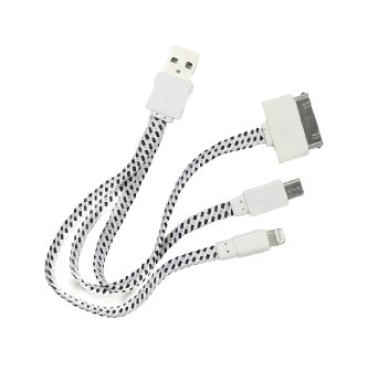 Multi USB 3 in 1 Premium Charging Cable for All Mobile Devices - Compatible With Apple iPhone Android Windows and Blackberry Phones and Tablets by Gempion White