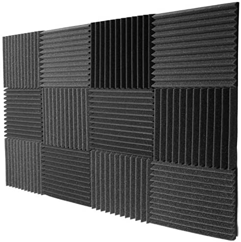 Mybecca 12 PACK Acoustic Foam Wedge Soundproofing Wall Tiles 12" X 12" X 1", Charcoal