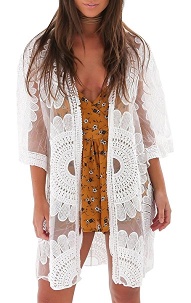 Yonala Womens Lace Crochet Beach Dress Swimwear Bikini Swimsuit Cover Up