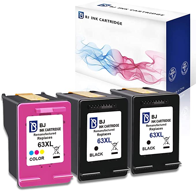 BJ Remanufactured Ink Cartridge Replacement for HP 63 XL 63XL to Use with HP OfficeJet 5255 5258 3830 3831 3832 Envy 4512 4516 4520 DeskJet 1112 2130 3633 3634
