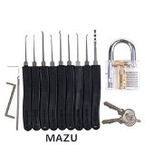 Mazu 11-Piece Unlocking Lock Pick Key Extractor Tool Set with Transparent Practice Padlocks