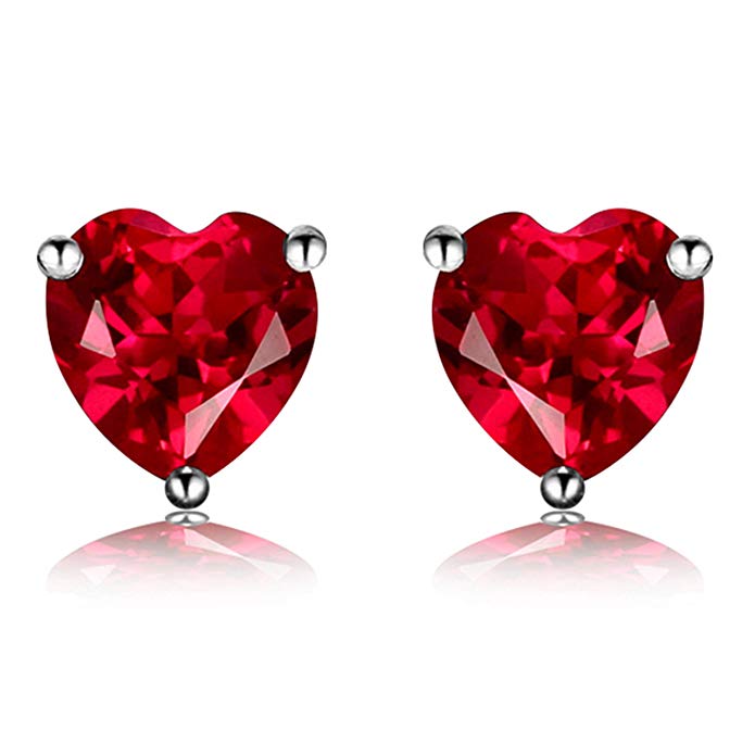 Navachi 925 Sterling Silver 18k White Gold Plated 3.0ct Heart Ruby Sapphire Emarald Stud Earrings