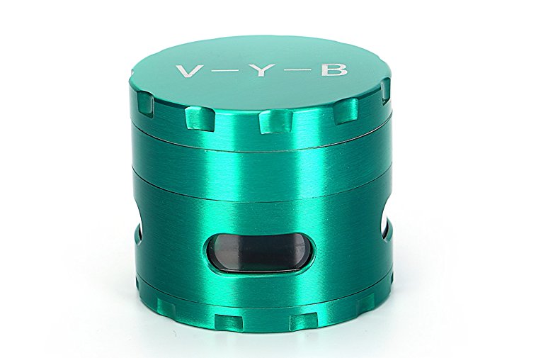 Large Spice Tobacco Herb Weed Grinder - Four Piece with Pollen Catcher - 2.5 Inches - Premium Grade Aluminum(Green)